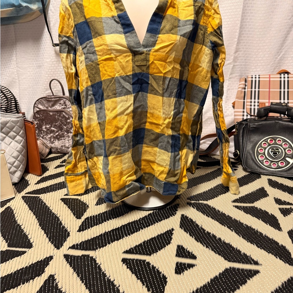 Calvin Klein Jeans Yellow and Blue Plaid Button Down Shirt